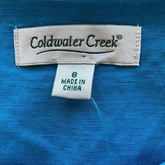 NWT Coldwater Creek Blue Linen Blend Pleated Short Sleeve Midi Dress Size 8 - Picture 5 of 10